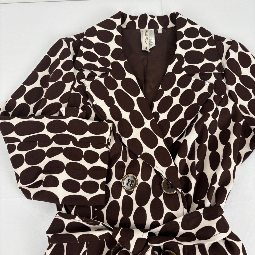 Heart Soul Women's‎ Brown Polka Dot Belted 3/4 Sleeve Blazer Jacket Y2K Size M